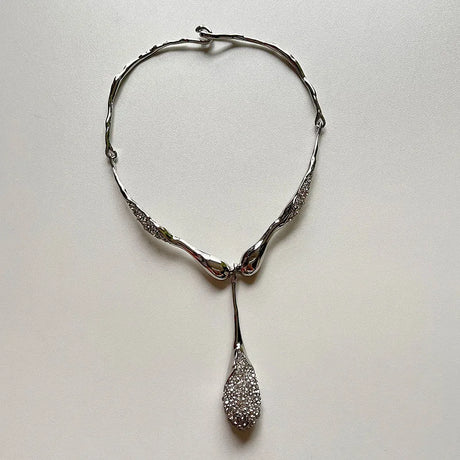 Silver Elegant Choker Irregular Pendant Glass Necklace