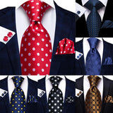 Collection of Elegant Dot Hanky Cufflink Silk Necktie