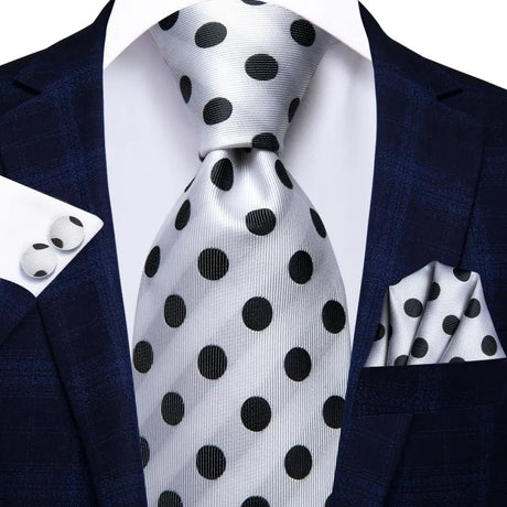 White Elegant Dot Hanky Cufflink Silk Necktie