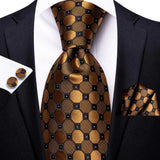 Gold Elegant Dot Hanky Cufflink Silk Necktie