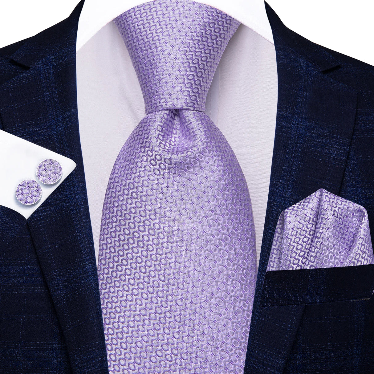 Purple Elegant Dot Hanky Cufflink Silk Necktie