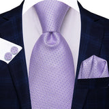Purple Elegant Dot Hanky Cufflink Silk Necktie