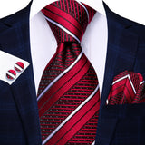 Red Elegant Dot Hanky Cufflink Silk Necktie