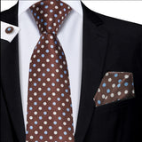 Brown Elegant Dot Hanky Cufflink Silk Necktie