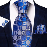 Blue Elegant Dot Hanky Cufflink Silk Necktie