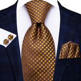 Gold Elegant Dot Hanky Cufflink Silk Necktie