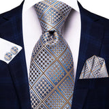 Gray Elegant Dot Hanky Cufflink Silk Necktie