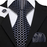 Black Elegant Dot Hanky Cufflink Silk Necktie