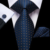 Blue Elegant Dot Hanky Cufflink Silk Necktie