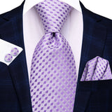 Purple Elegant Dot Hanky Cufflink Silk Necktie