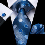 Blue Elegant Dot Hanky Cufflink Silk Necktie