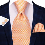 Orange Elegant Dot Hanky Cufflink Silk Necktie