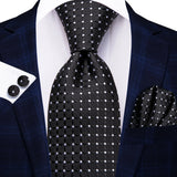 Black Elegant Dot Hanky Cufflink Silk Necktie