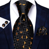 Black Elegant Dot Hanky Cufflink Silk Necktie