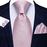 Pink Elegant Dot Hanky Cufflink Silk Necktie