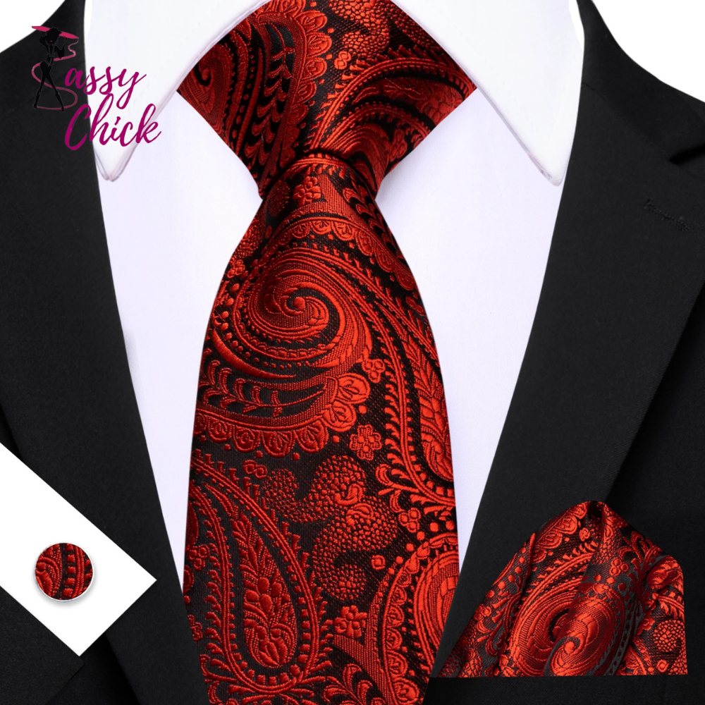 Elegant Paisley Jacquard Pocket Square Cufflinks Necktie Sassy Chick Logo