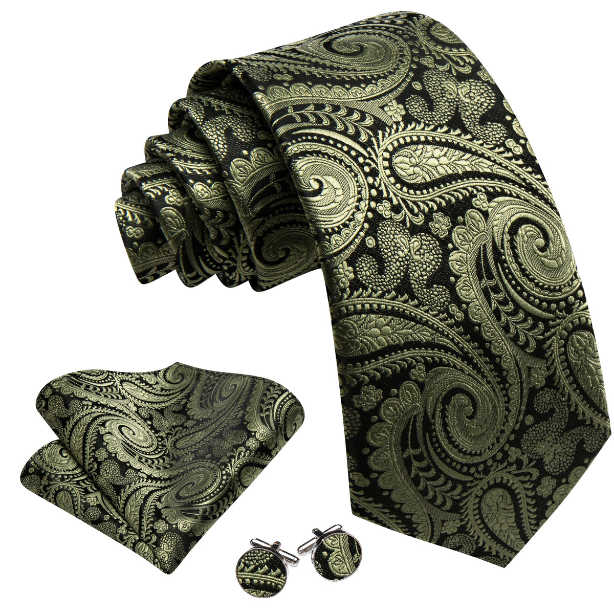 Elegant Paisley Jacquard Pocket Square Cufflinks Necktie