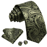 Elegant Paisley Jacquard Pocket Square Cufflinks Necktie