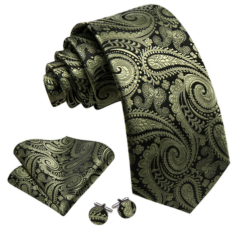 Elegant Paisley Jacquard Pocket Square Cufflinks Necktie