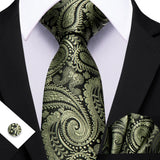 Elegant Paisley Jacquard Pocket Square Cufflinks Necktie