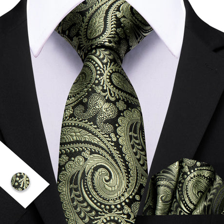 Elegant Paisley Jacquard Pocket Square Cufflinks Necktie