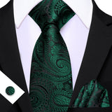 Green Elegant Paisley Jacquard Pocket Square Cufflinks Necktie
