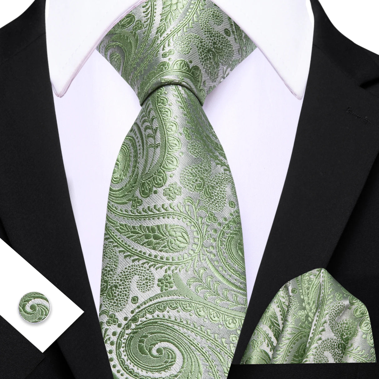 Elegant Paisley Jacquard Pocket Square Cufflinks Necktie