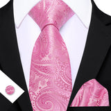 Pink Elegant Paisley Jacquard Pocket Square Cufflinks Necktie