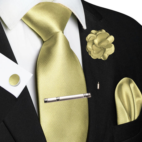 Gold Elegant Solid Hanky Cufflink Brooch Tie For Men