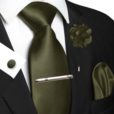 Green Elegant Solid Hanky Cufflink Brooch Tie For Men