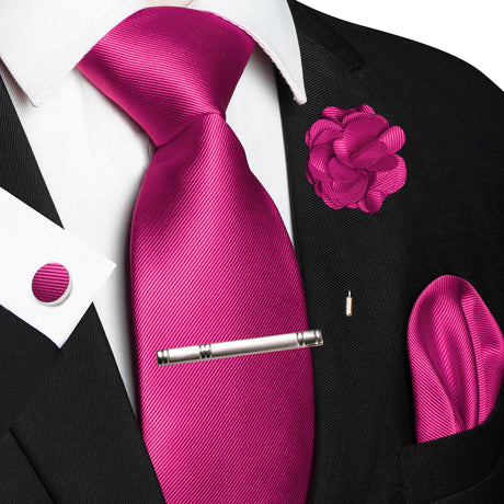 Pink Elegant Solid Hanky Cufflink Brooch Tie For Men