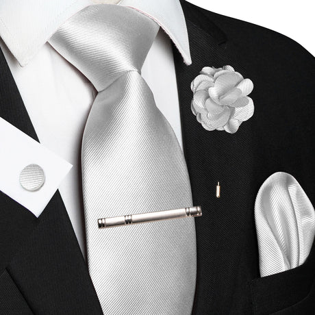 Gray Elegant Solid Hanky Cufflink Brooch Tie For Men