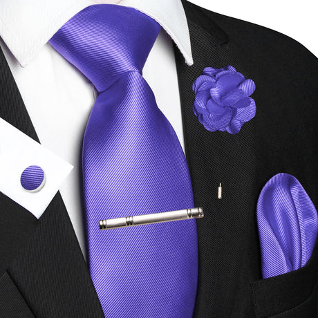 Blue Elegant Solid Hanky Cufflink Brooch Tie For Men