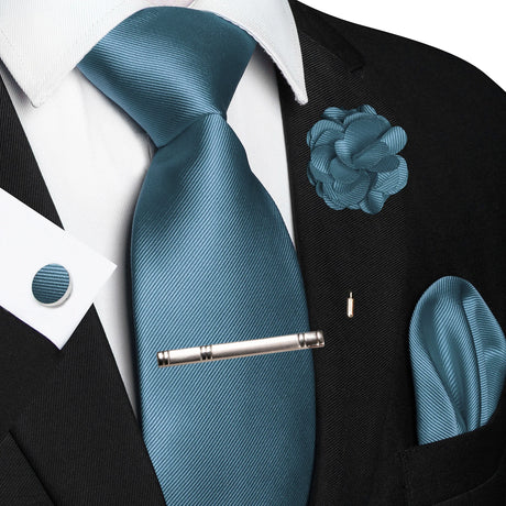 Green Blue Elegant Solid Hanky Cufflink Brooch Tie For Men