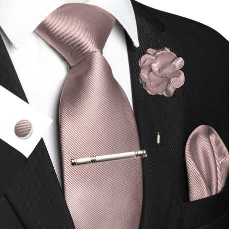 Brown Elegant Solid Hanky Cufflink Brooch Tie For Men