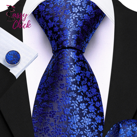 Elegant Spring Style Flower Necktie Hanky Cufflinks Men Tie Set Sassy Chick Logo