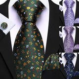 Collection of Elegant Spring Style Flower Necktie Hanky Cufflinks Men Tie Set