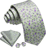 Elegant Spring Style Flower Necktie Hanky Cufflinks Men Tie Set