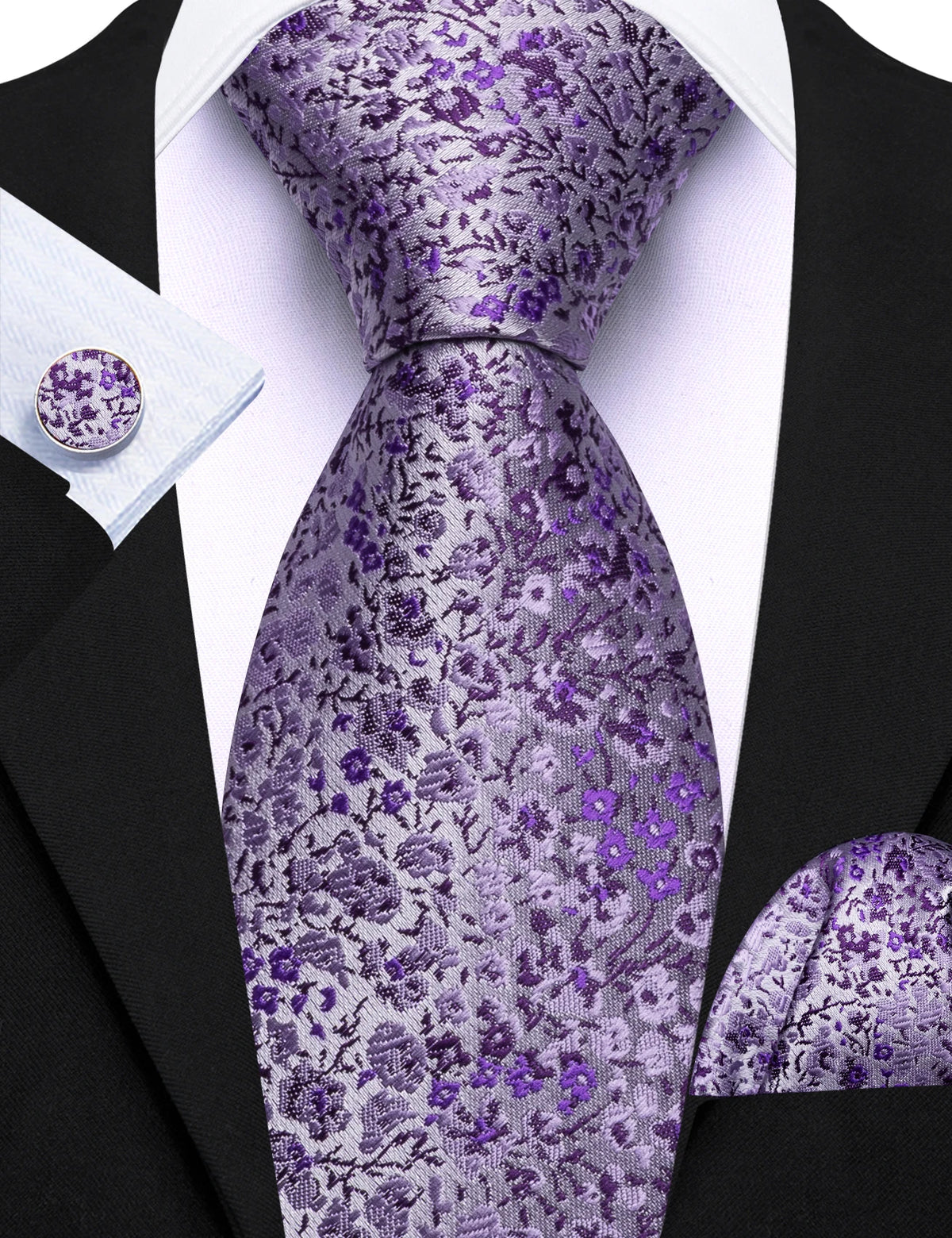 Elegant Spring Style Flower Necktie Hanky Cufflinks Men Tie Set
