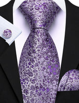 Elegant Spring Style Flower Necktie Hanky Cufflinks Men Tie Set