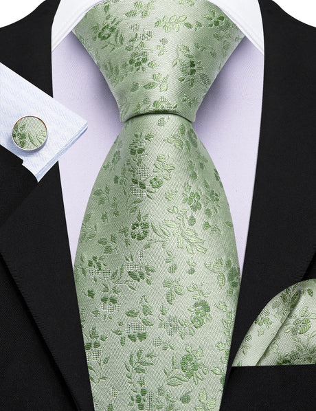 Elegant Spring Style Flower Necktie Hanky Cufflinks Men Tie Set