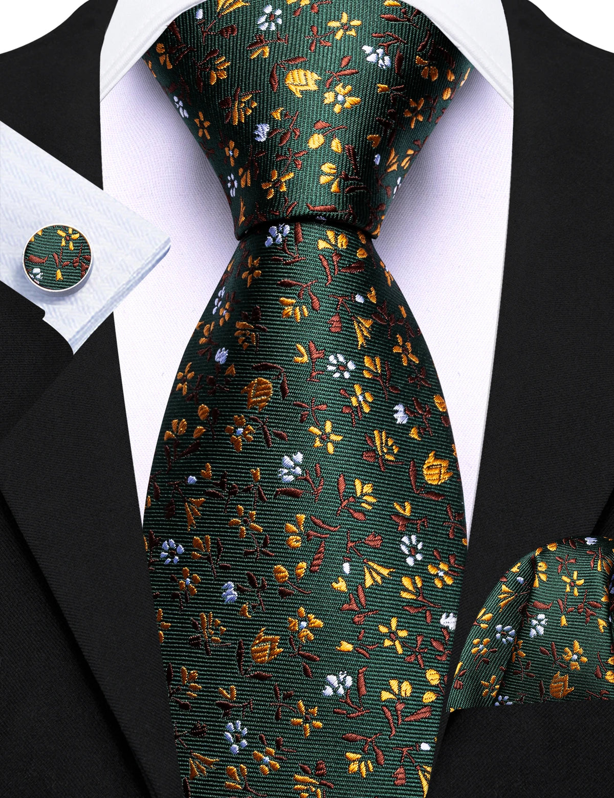 Elegant Spring Style Flower Necktie Hanky Cufflinks Men Tie Set