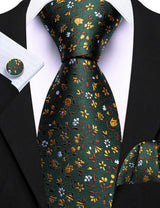 Elegant Spring Style Flower Necktie Hanky Cufflinks Men Tie Set