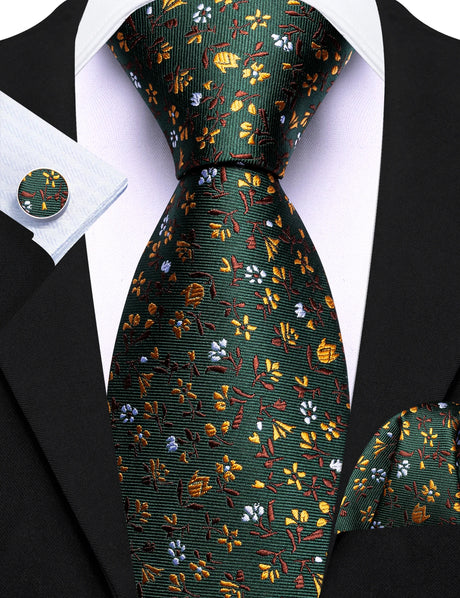 Elegant Spring Style Flower Necktie Hanky Cufflinks Men Tie Set