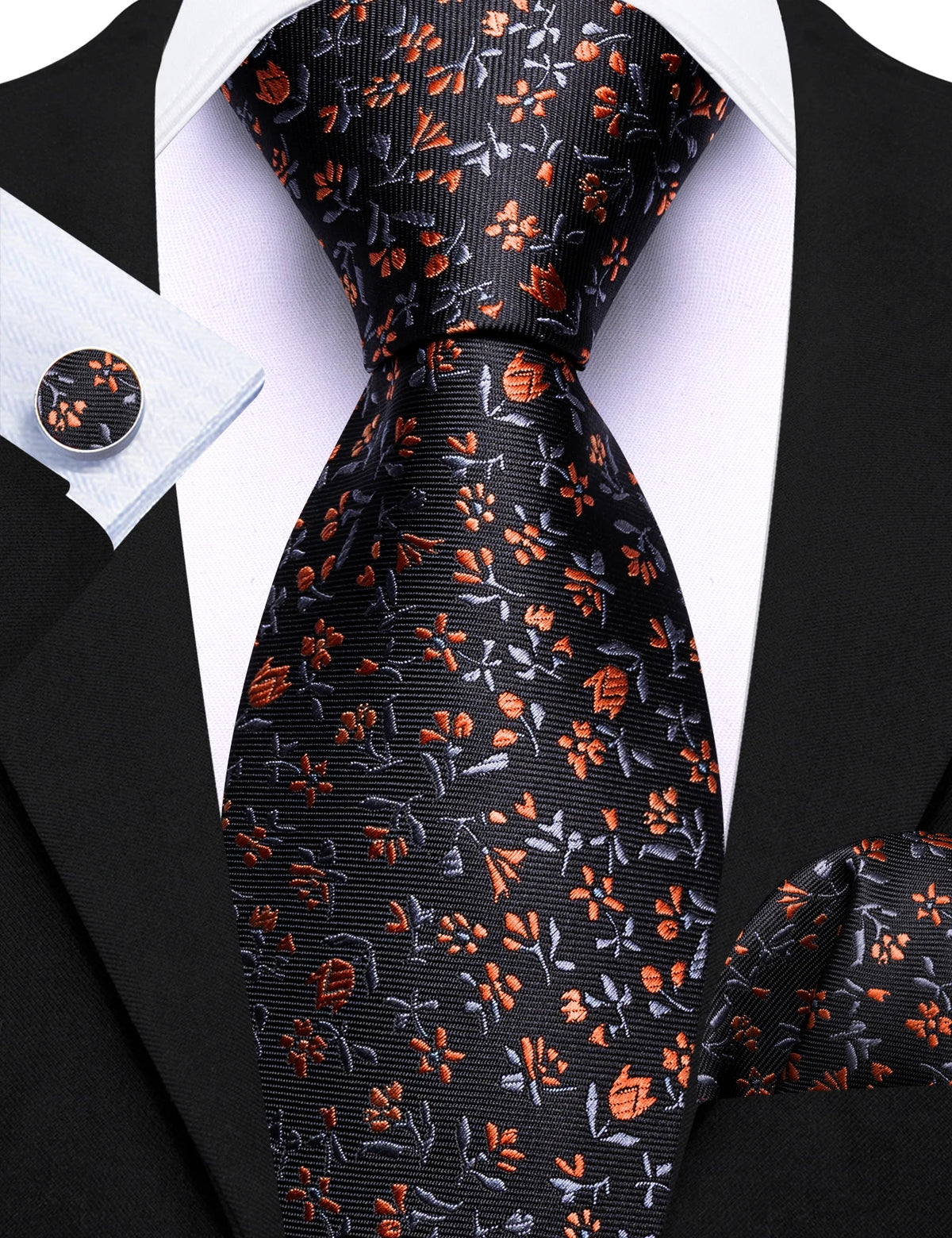 Elegant Spring Style Flower Necktie Hanky Cufflinks Men Tie Set