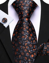 Elegant Spring Style Flower Necktie Hanky Cufflinks Men Tie Set