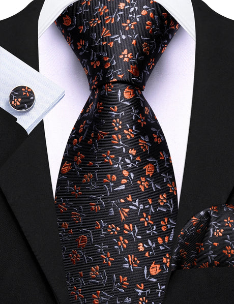 Elegant Spring Style Flower Necktie Hanky Cufflinks Men Tie Set