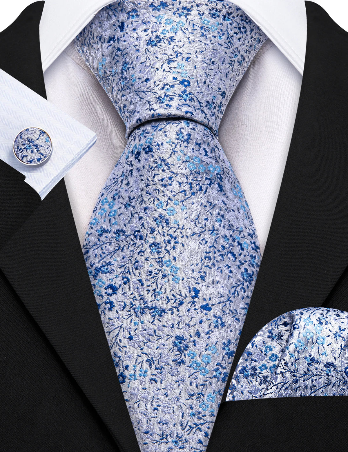 Elegant Spring Style Flower Necktie Hanky Cufflinks Men Tie Set
