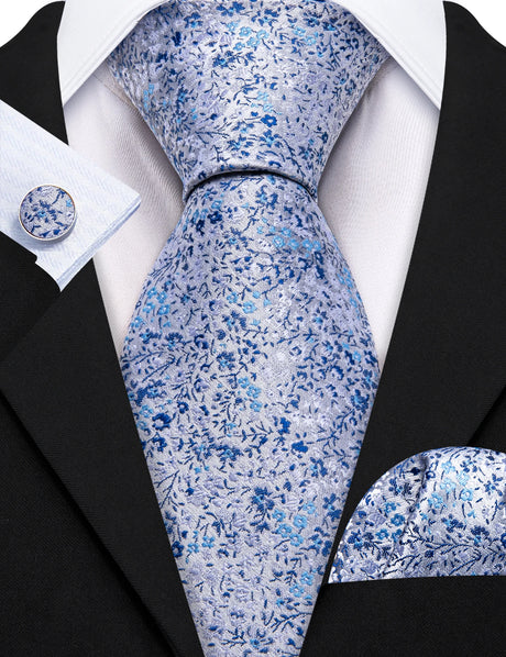 Elegant Spring Style Flower Necktie Hanky Cufflinks Men Tie Set