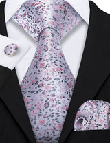 Elegant Spring Style Flower Necktie Hanky Cufflinks Men Tie Set